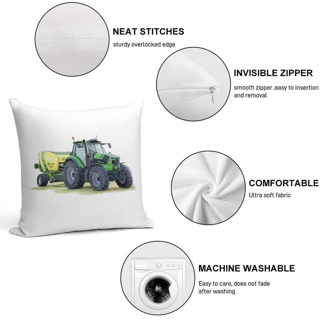 Green Tractor Painting Soft Luxury Feel Throw Pillow