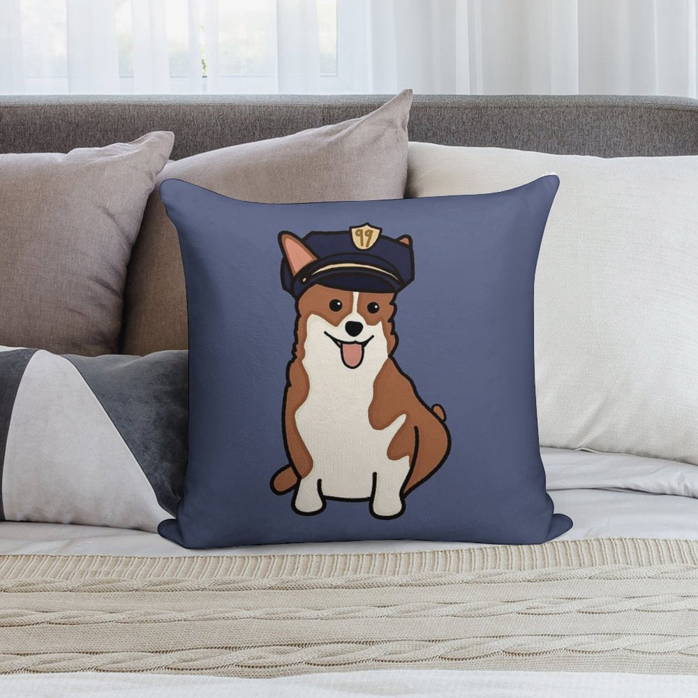 Cheddar with Police Hat Soft Hidden Zipper Throw Pillow