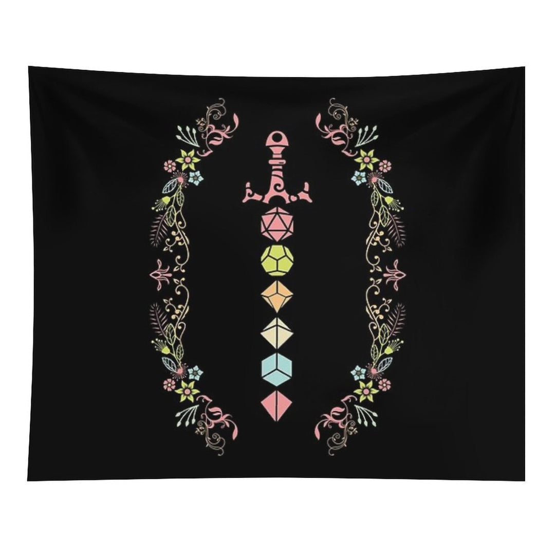 Floral Polyhedral Dice Set Sword Tapestry