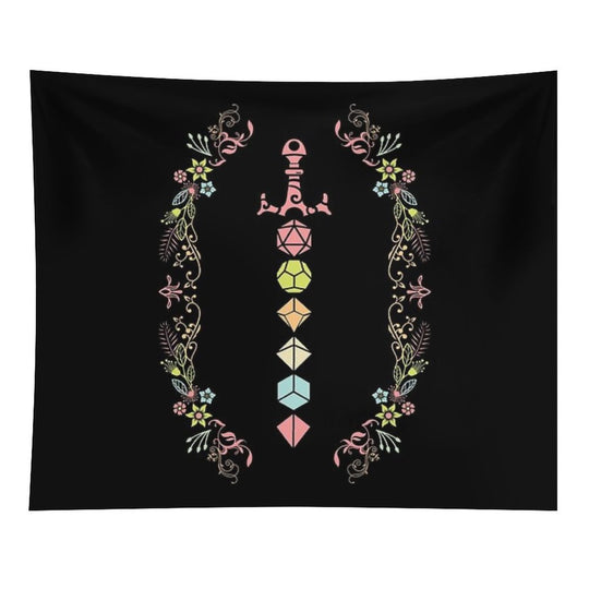 Floral Polyhedral Dice Set Sword Tapestry