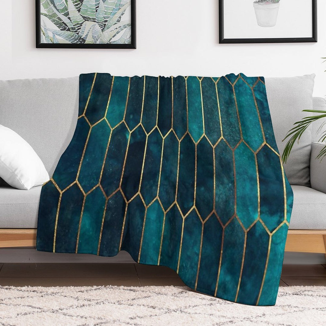 Deep Teal And Blue Gold  Pattern Velvety-soft Throw Blanket