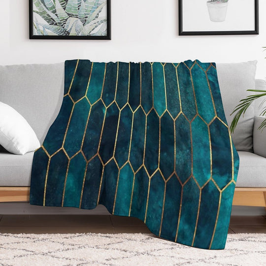 Deep Teal And Blue Gold  Pattern Velvety-soft Throw Blanket