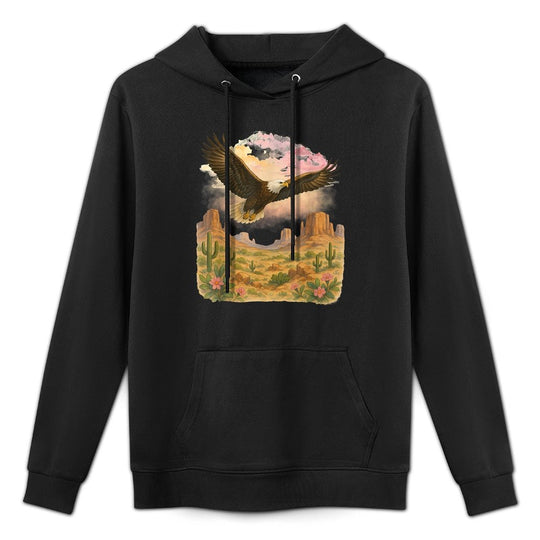 Eagle Over Desert Landscape Sunset Rocks Cactus Easy Care Hoodie