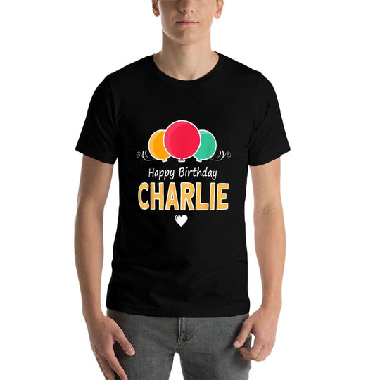 Charlie Happy Birthday Saying  Ribbed Collar T-Shirt