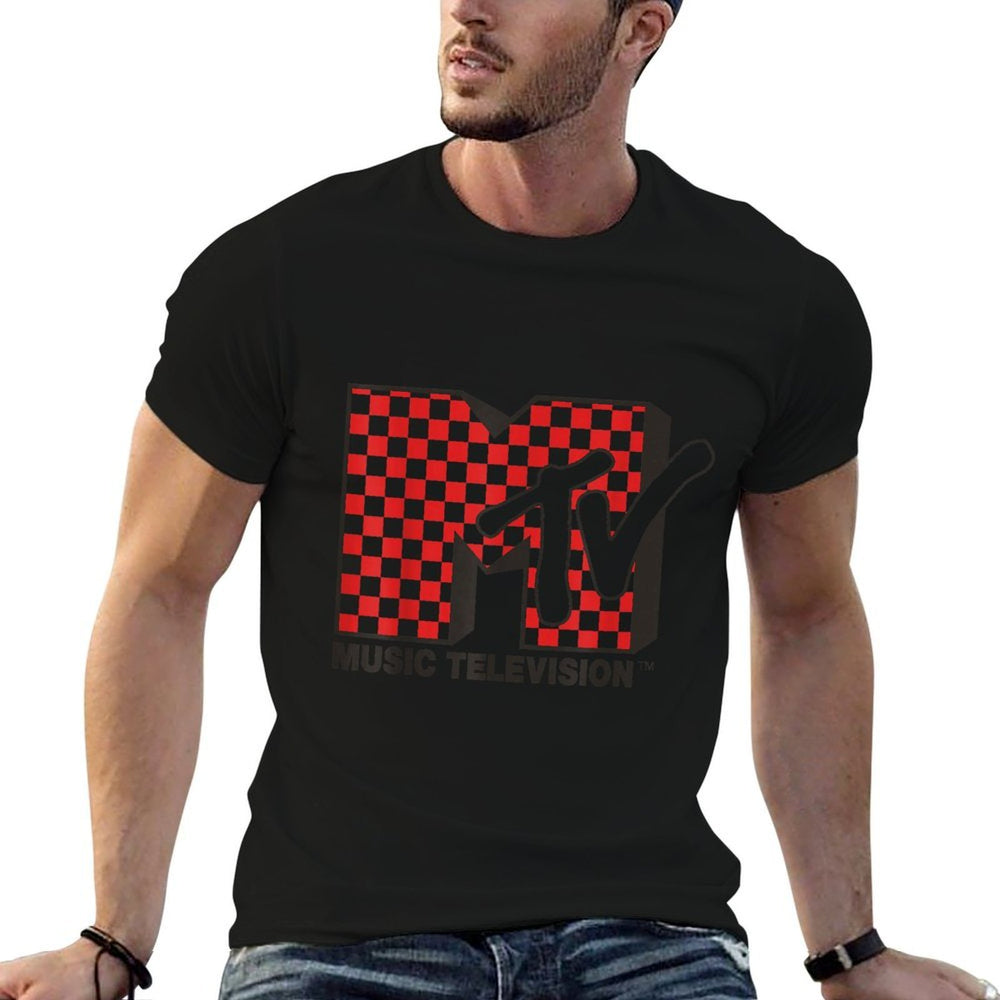 MTV Logo With Red Checkered Print  Summer-ready Fabric T-Shirt