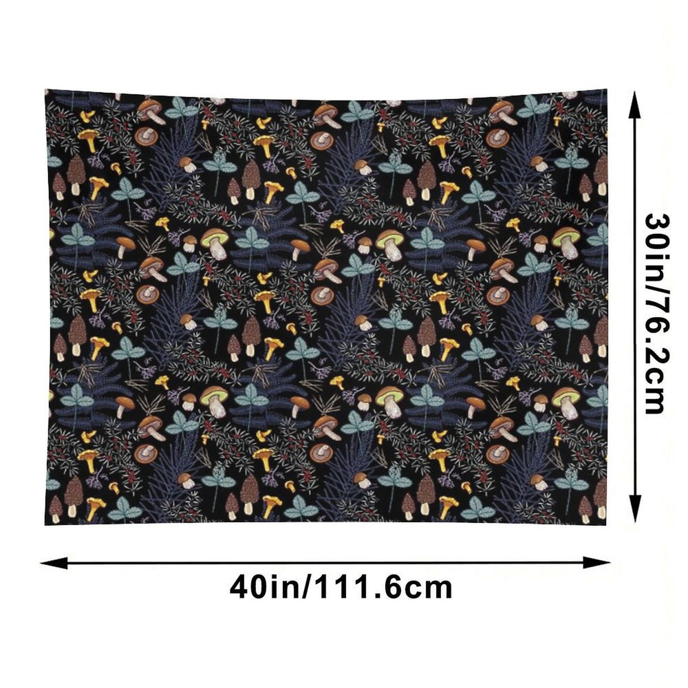 Dark Wild Forest Mushrooms Tapestry