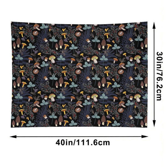 Dark Wild Forest Mushrooms Tapestry