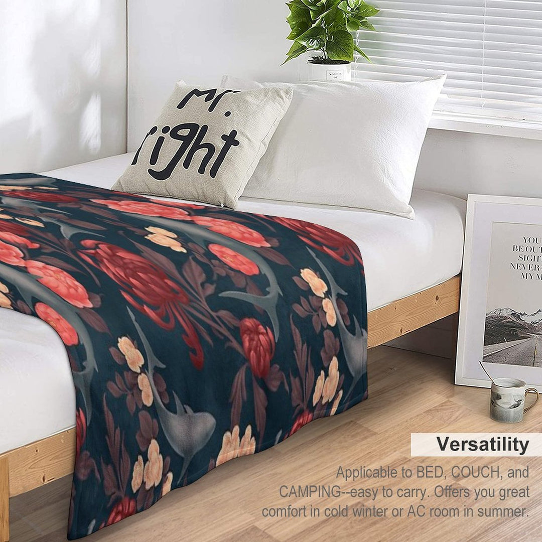 Botanical Shark (Red And Blue) Versatility Throw Blanket