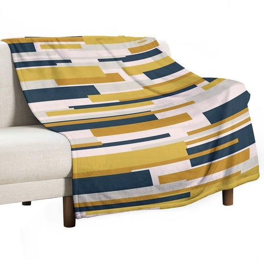 Wright Midcentury Modern Geometric Abstract Pattern in Mustard Yellow, Navy Blue, And Pale Blush Anti-pilling Throw Blanket