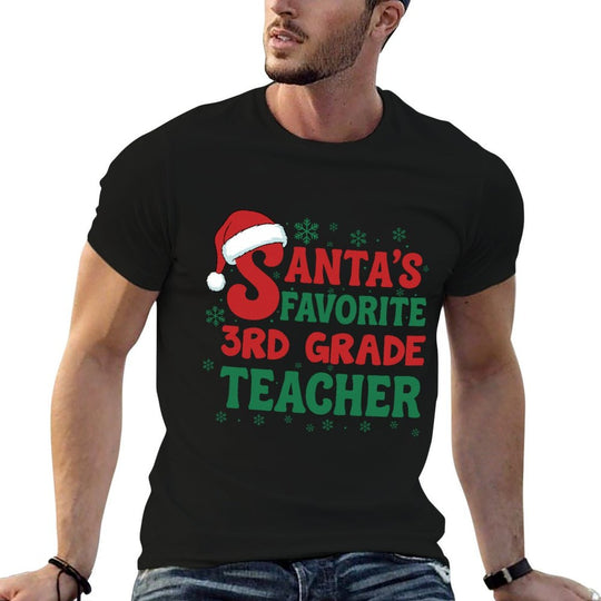 Santas Favorite 3rd Grade Teacher Christmas Holiday Pajama  Graphic-printed T-Shirt