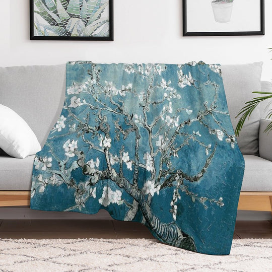 Vincent Van Gogh Almond Blossoms Teal Elegance Machine-washable Throw Blanket