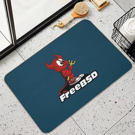 Beastie (FreeBSD) + Text  Easy To Clean Bath Mat