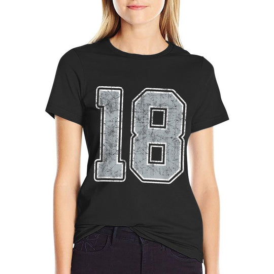 Silver White Number 18 Jersey Player Uniform #18 Comfortable T-Shirt