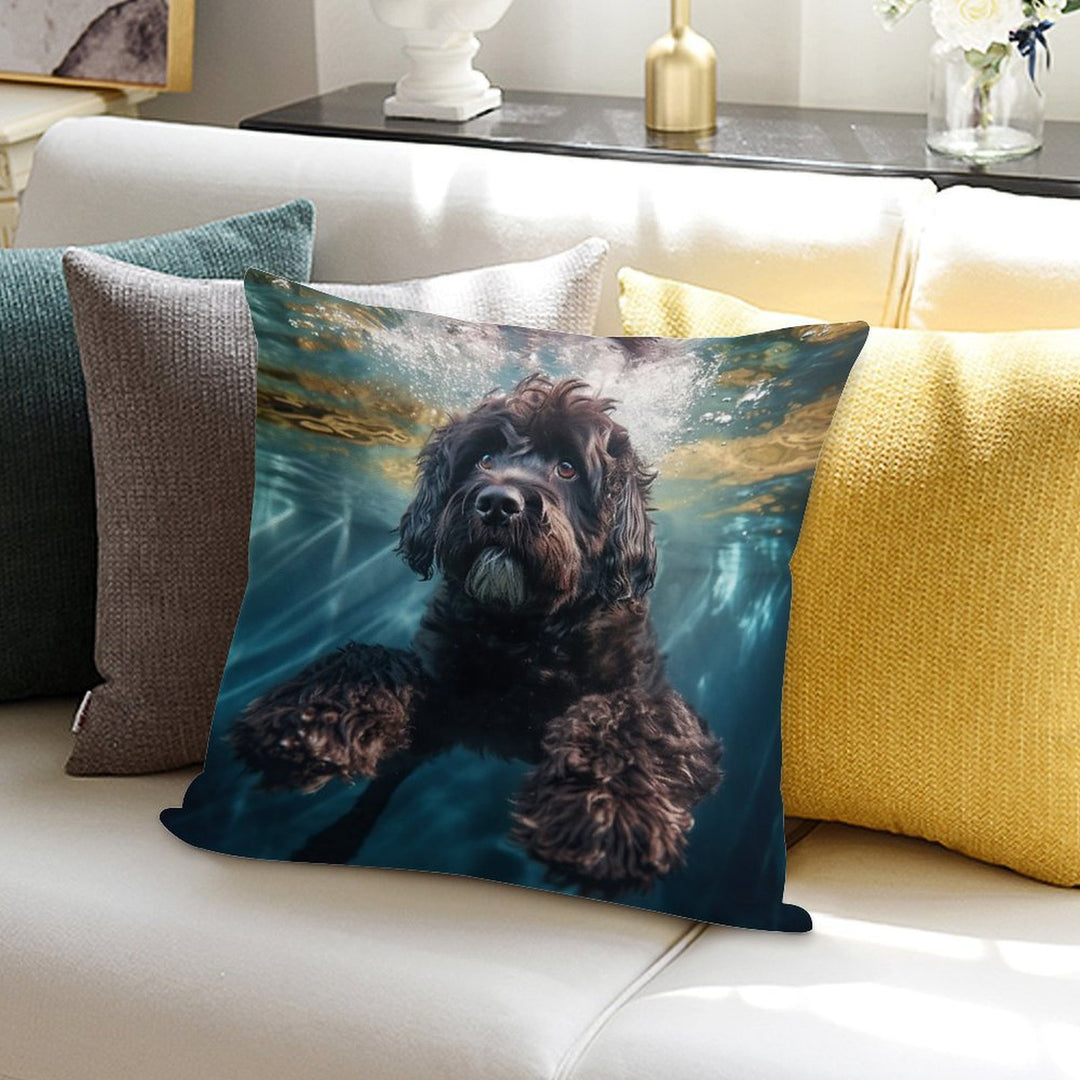 Portuguese Water Dog Swimming Under Water Soft High-Density Material Throw Pillow