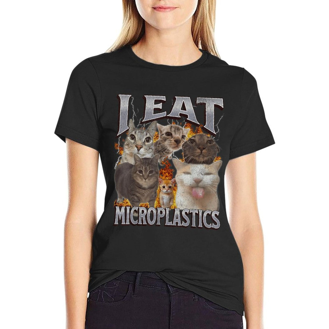 I Eat Microplastics Funny Cat Meme Bootleg Graphic for Men Women Comfortable T-Shirt
