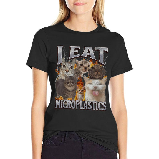 I Eat Microplastics Funny Cat Meme Bootleg Graphic for Men Women Comfortable T-Shirt