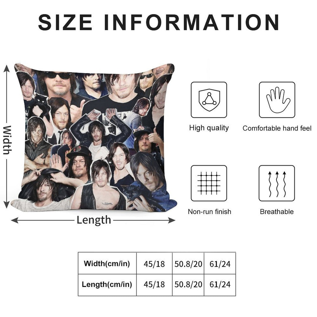 Norman Reedus Collage Soft Fade-Resistant Throw Pillow