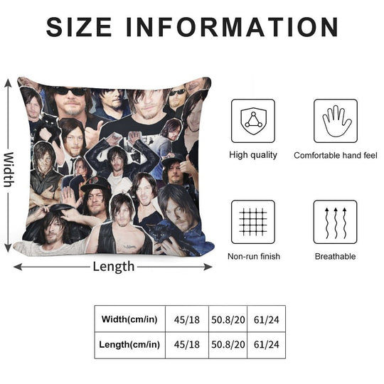 Norman Reedus Collage Soft Fade-Resistant Throw Pillow