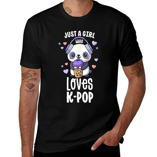 Just A Girl Who Loves K-Pop Gift Kawaii Boba And KPop  Oversized Silhouette T-Shirt