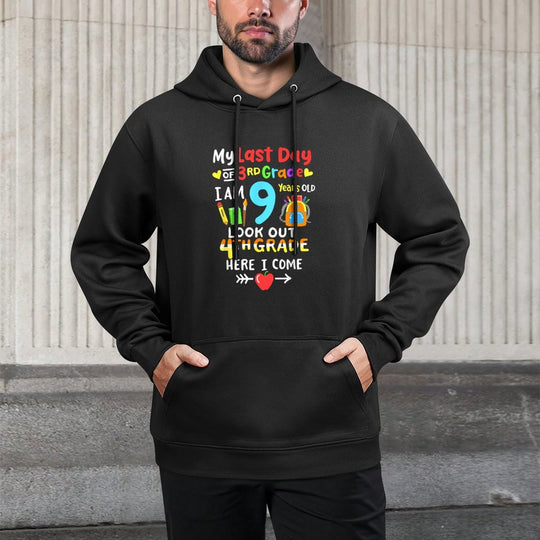 Last Day Of 3rd Grade Graduation 4th Grade Here I Come Kids Shape Retention Hoodie