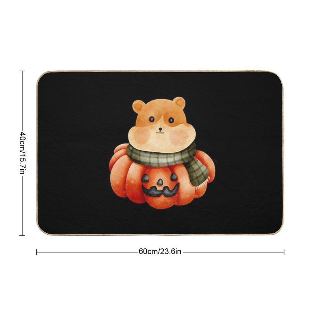 Cute Hamster in Pumpkin – Cozy Autumn Halloween Illustration  Stain-Proof Bath Mat