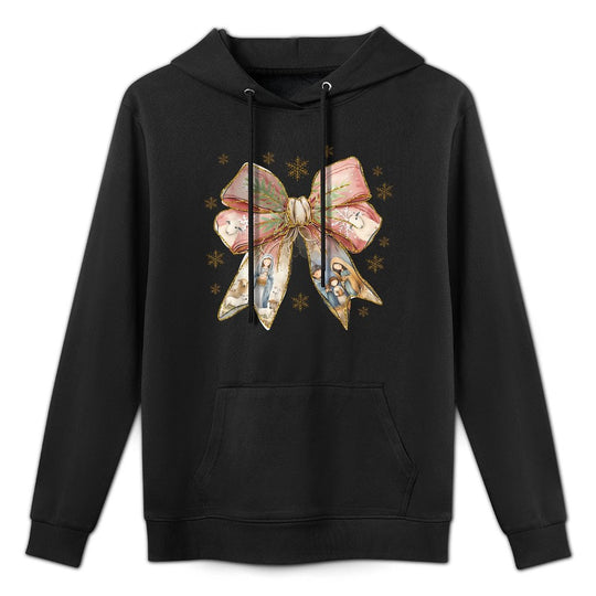 Jesus Christmas Coquette Bow Nativity Bible Verse Christian Moisture-Wicking Hoodie