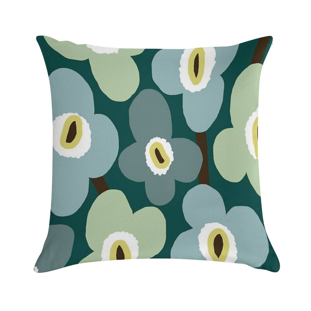Iconic Retro Scandinavian Floral Pattern in Green And Blue Soft Short Plush Fabric Throw Pillow