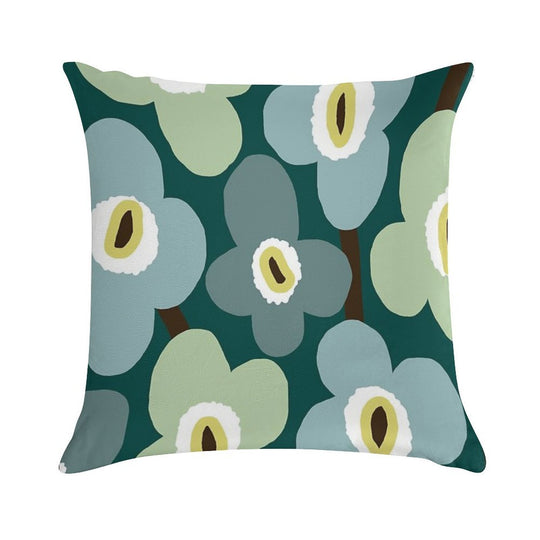 Iconic Retro Scandinavian Floral Pattern in Green And Blue Soft Short Plush Fabric Throw Pillow