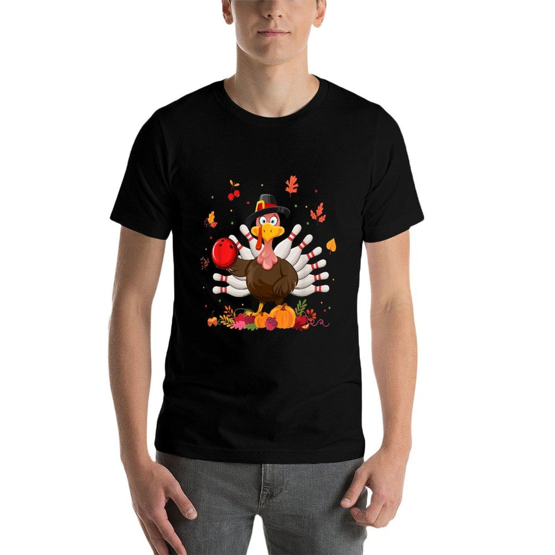 Happy Thanksgiving Turkey Bowling Lover Fall Turkey Autumn  Polyester Blend T-Shirt
