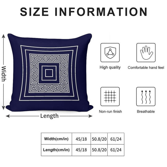 Navy Blue Greek Key Meander Framed Squares Soft Hidden Zipper Throw Pillow