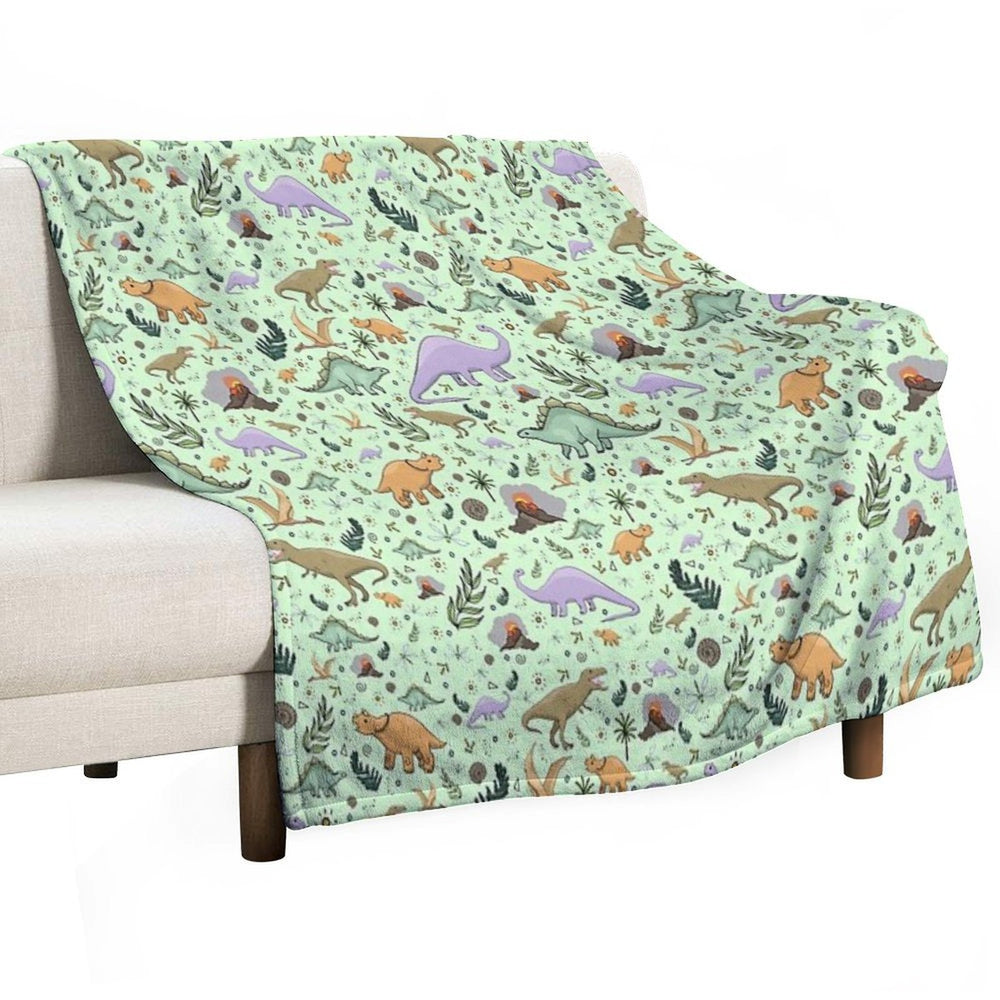 Dinosaurs in Green Sustainable Throw Blanket