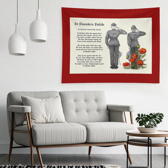 In Flanders Fields, Poem, Cadets Saluting, Red Poppies, Veterans Day Tapestry