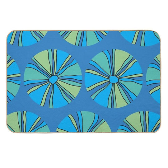 Modern Blue And Green Flower on Blue Durable Bath Mat