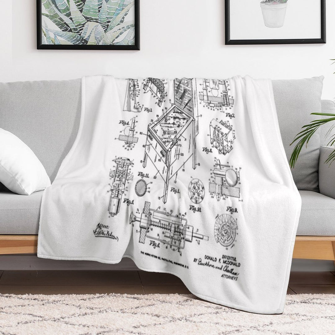 Pinball Arcade Gaming Machine Vintage Gamer Patent Print Eco-conscious Throw Blanket