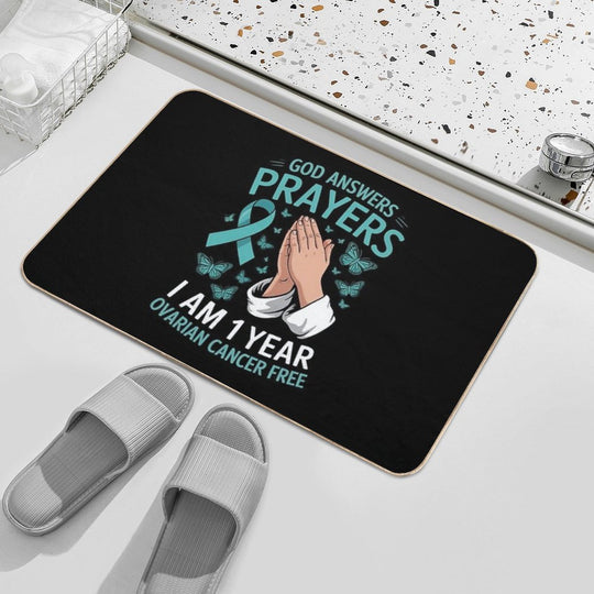 1 Year Ovarian Cancer Free God Prayer Cancer Awareness  Eco-Friendly Bath Mat