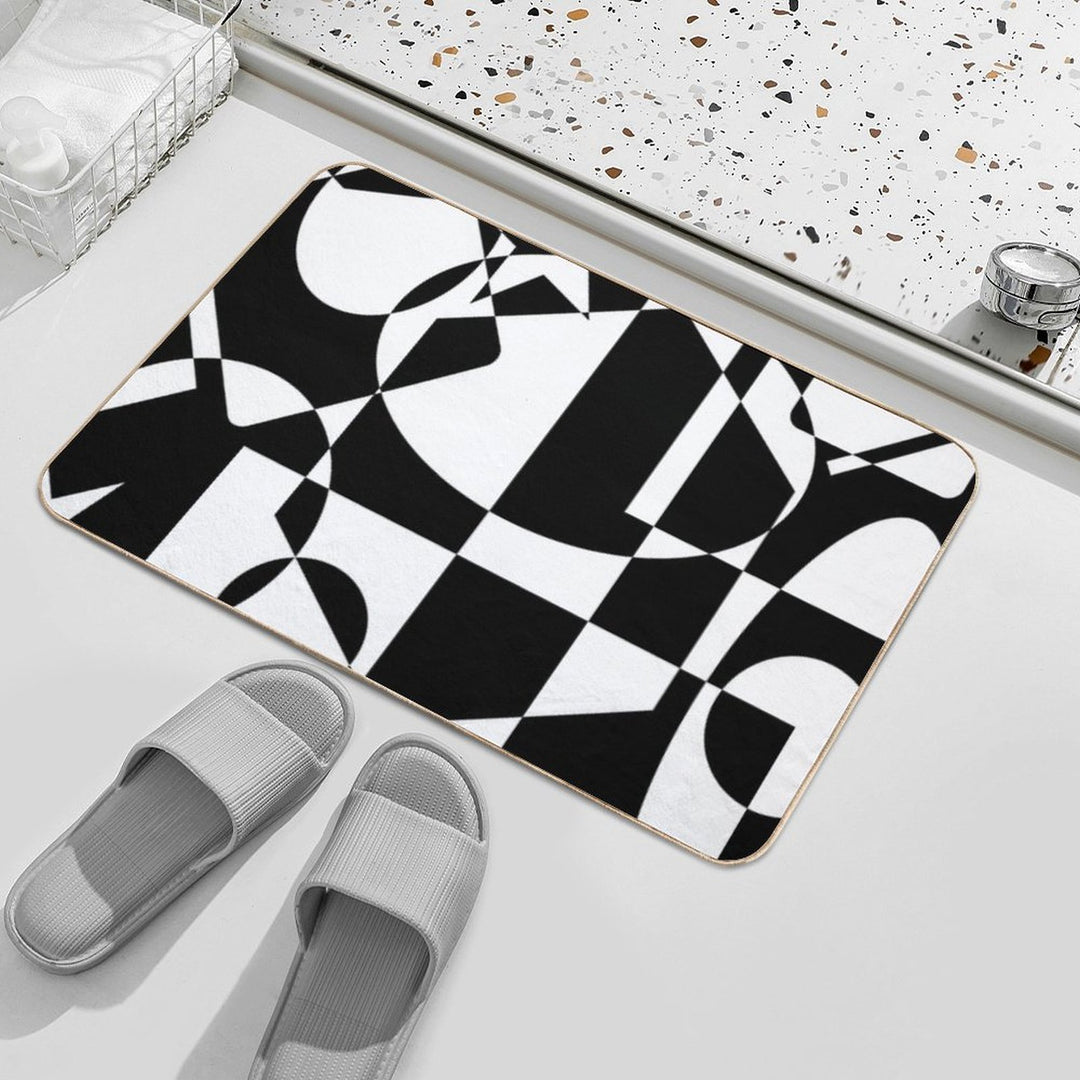 Mid Century Modern Abstract Geometric Shapes - Black White  Versatile Bath Mat
