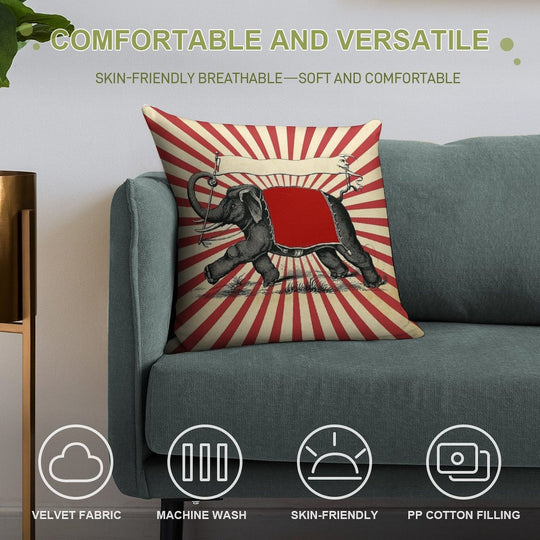 Circus Elephant Vintage Poster Pop Wall Street Art Soft Style Accent Throw Pillow