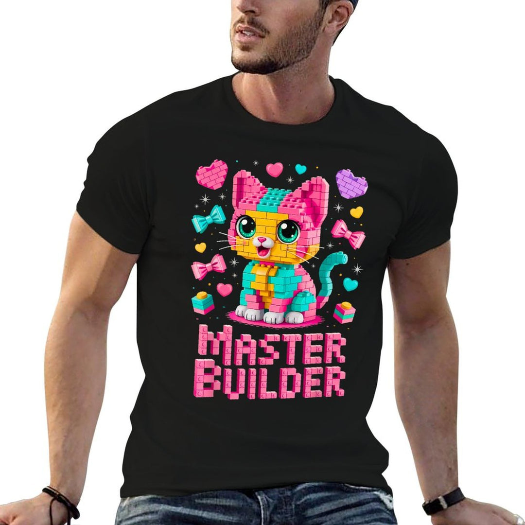 Master Builder Cat Lover Building Bricks Blocks Kids Girls  Wrinkle-resistant T-Shirt