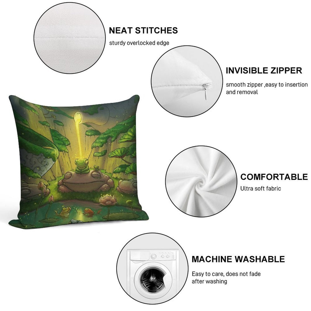Tea Time Frog Meditation Asian Artwork Illustration Soft Shrink-Resistant Throw Pillow