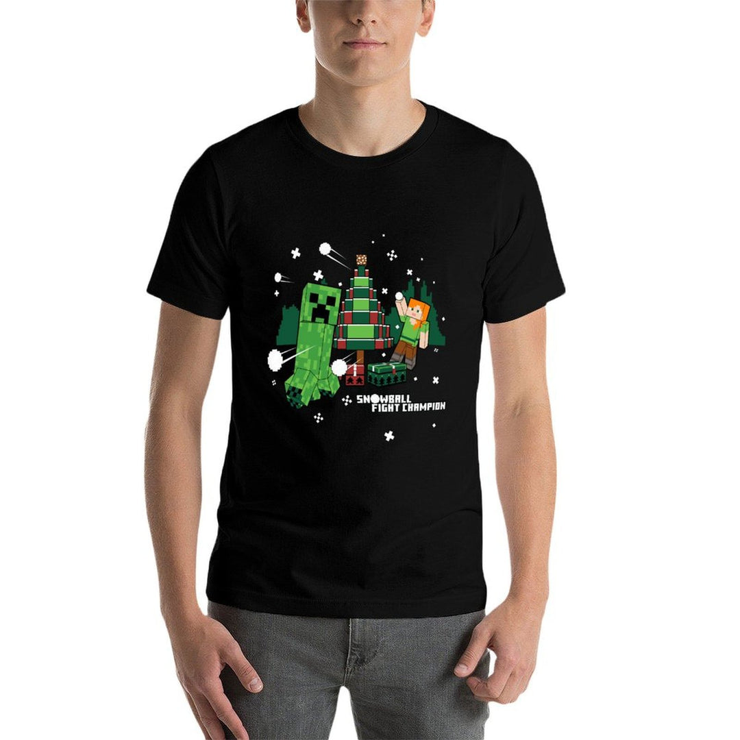 Minecraft Christmas Creeper Tree Snowball Battle Comfortable T-Shirt