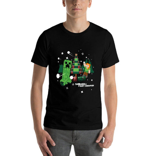 Minecraft Christmas Creeper Tree Snowball Battle Comfortable T-Shirt