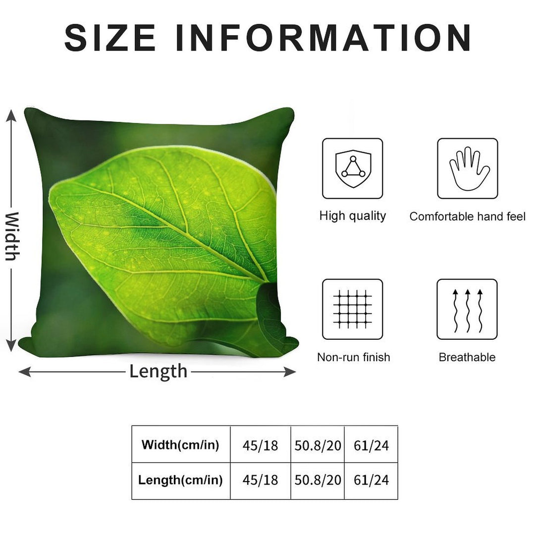 Green Leaf Macro with Vein Detail Soft Decorative Cover Throw Pillow