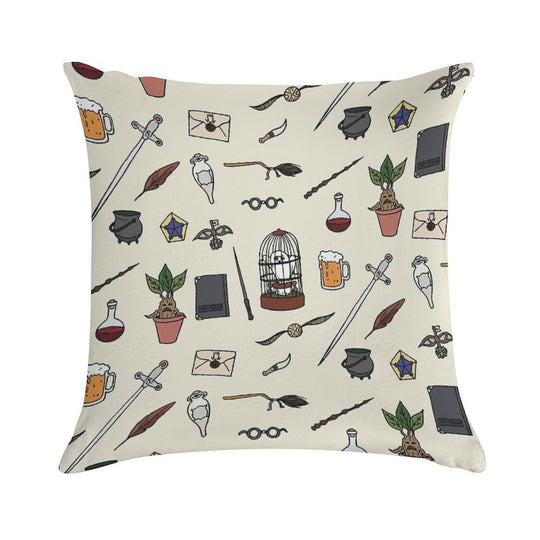 Owl And Wand Soft Short Plush Fabric Throw Pillow