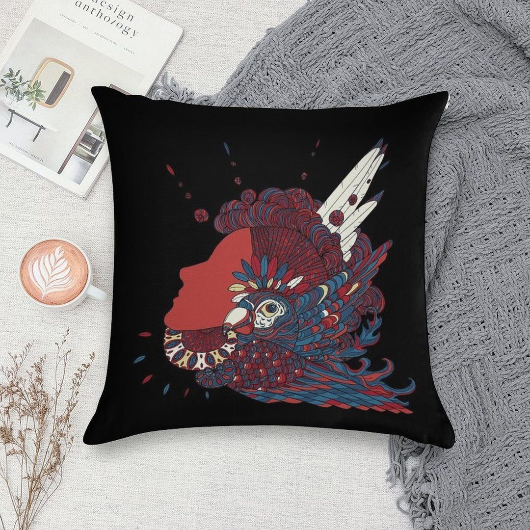 A Girl with Feathers in Her Hair Soft Reinforced Edging Throw Pillow