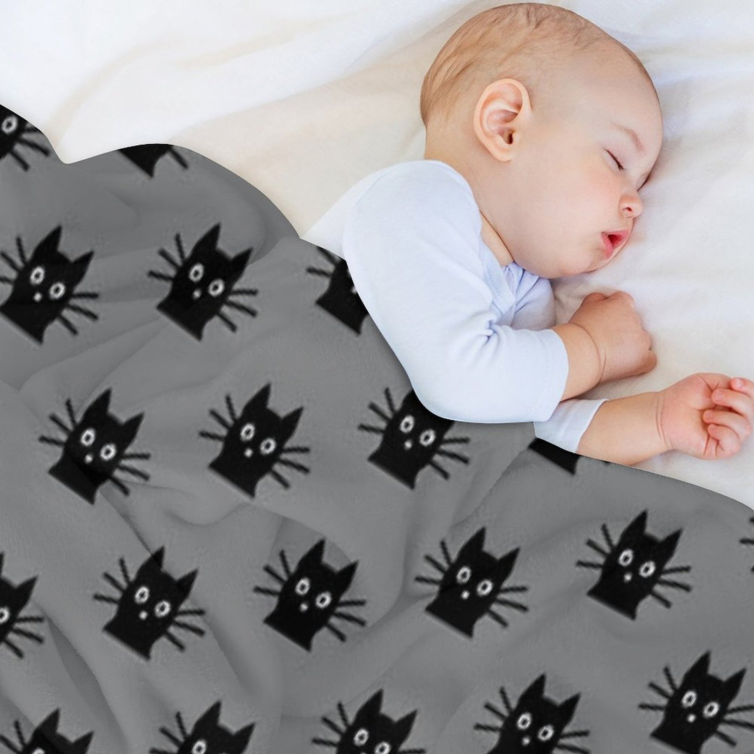 Black Cat Face Machine-washable Throw Blanket