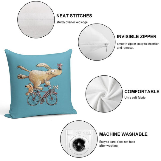 Funny Dog Rides The Bicycle Soft Durable Construction Throw Pillow
