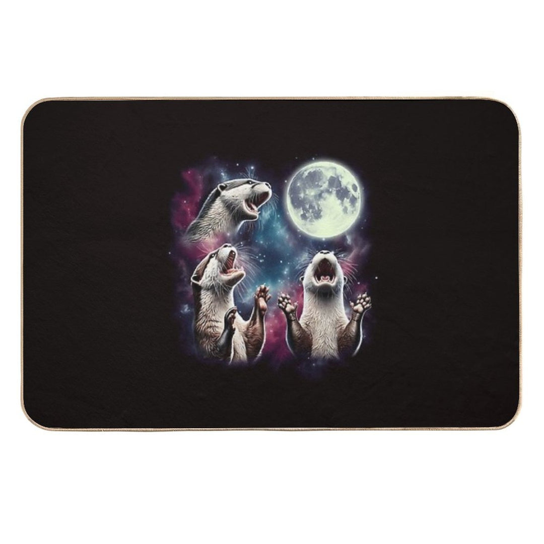 Three Otters Howling At Moon Funny Weird Cursed Meme  Repositionable Bath Mat
