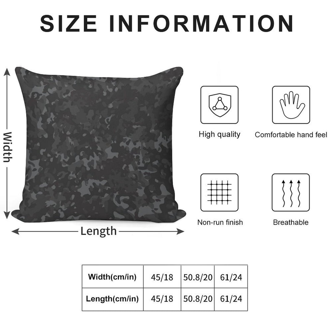 Charcoal Camouflage Black Grey Night Camo Soft Short Plush Fabric Throw Pillow
