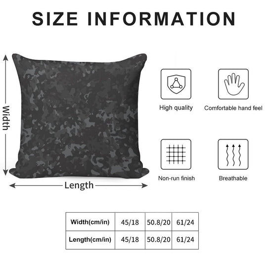 Charcoal Camouflage Black Grey Night Camo Soft Short Plush Fabric Throw Pillow