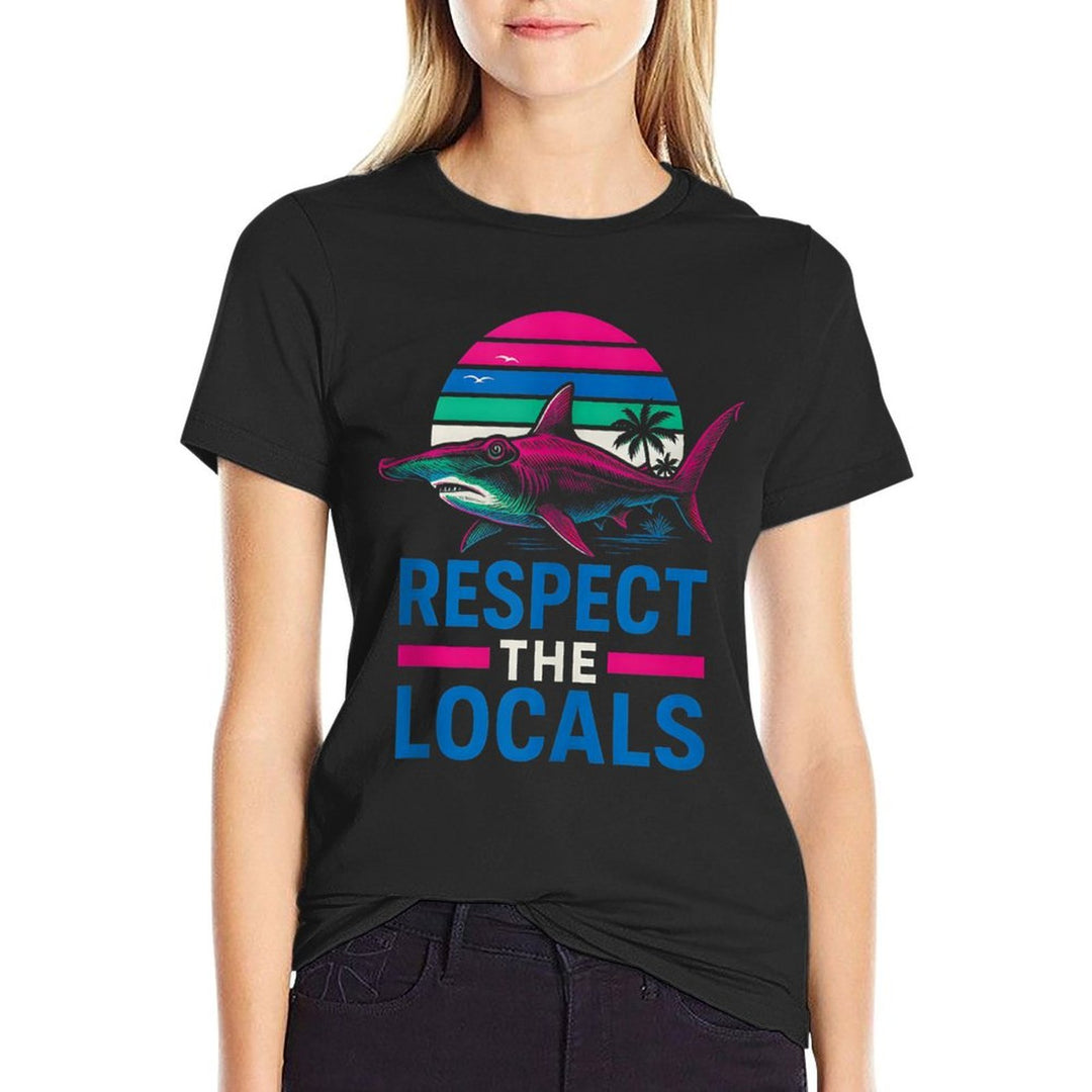 Respect The Locals Hammerhead Shark Vintage Mens Surf.  Stretchy T-Shirt